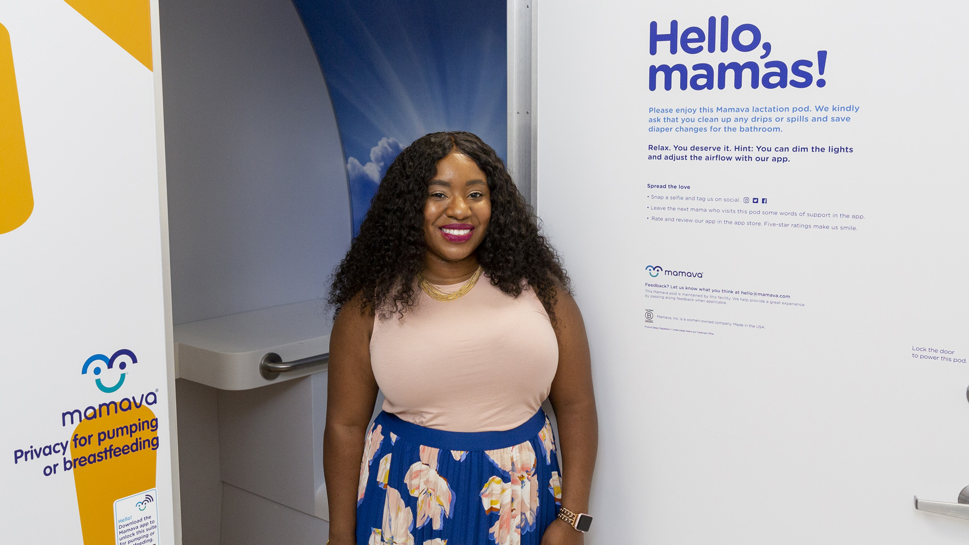 Tennille in front of a Mamava pod