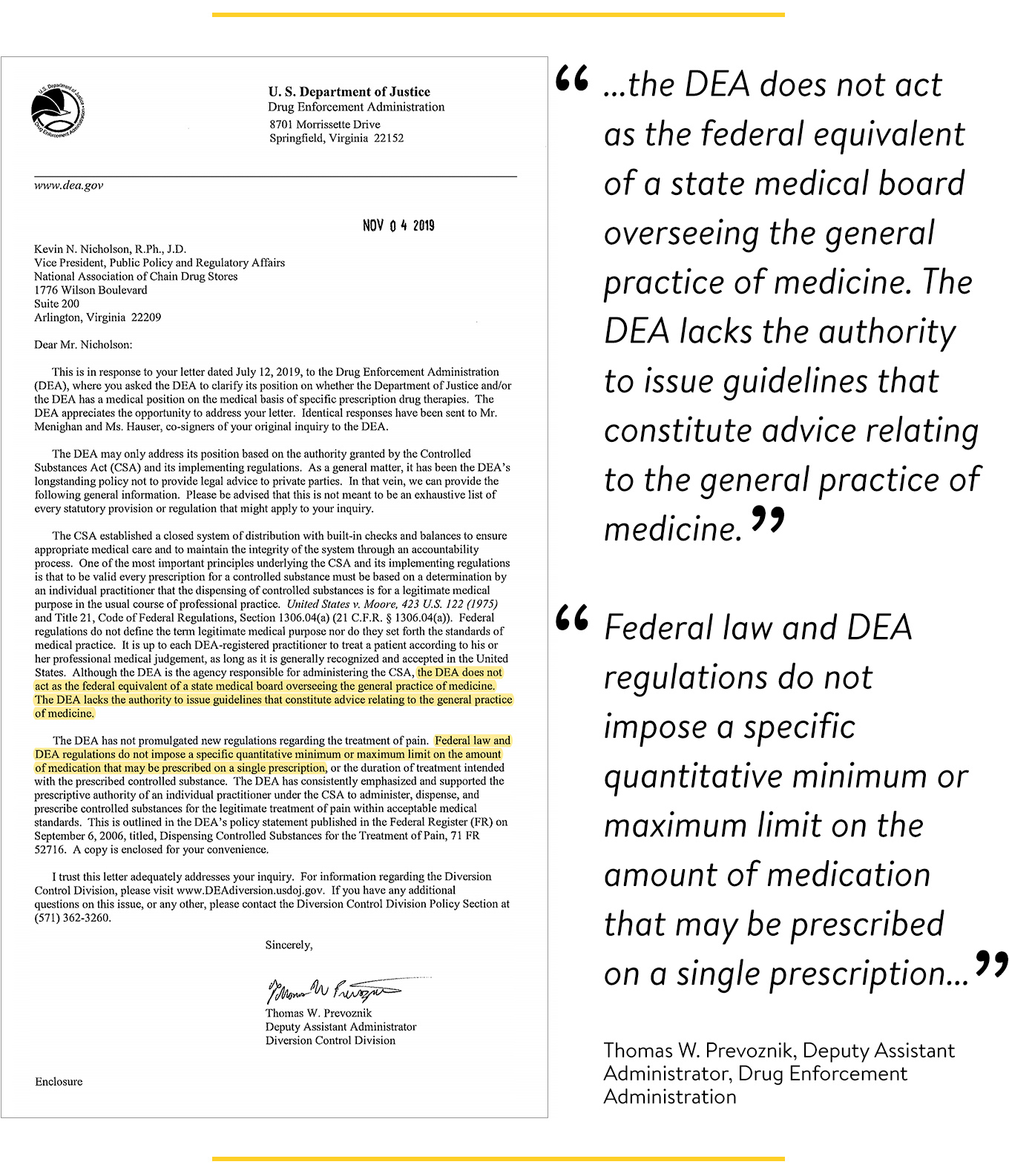 2019-11-04 letter from T. Prevoznik to NACDS screenshot and quotes
