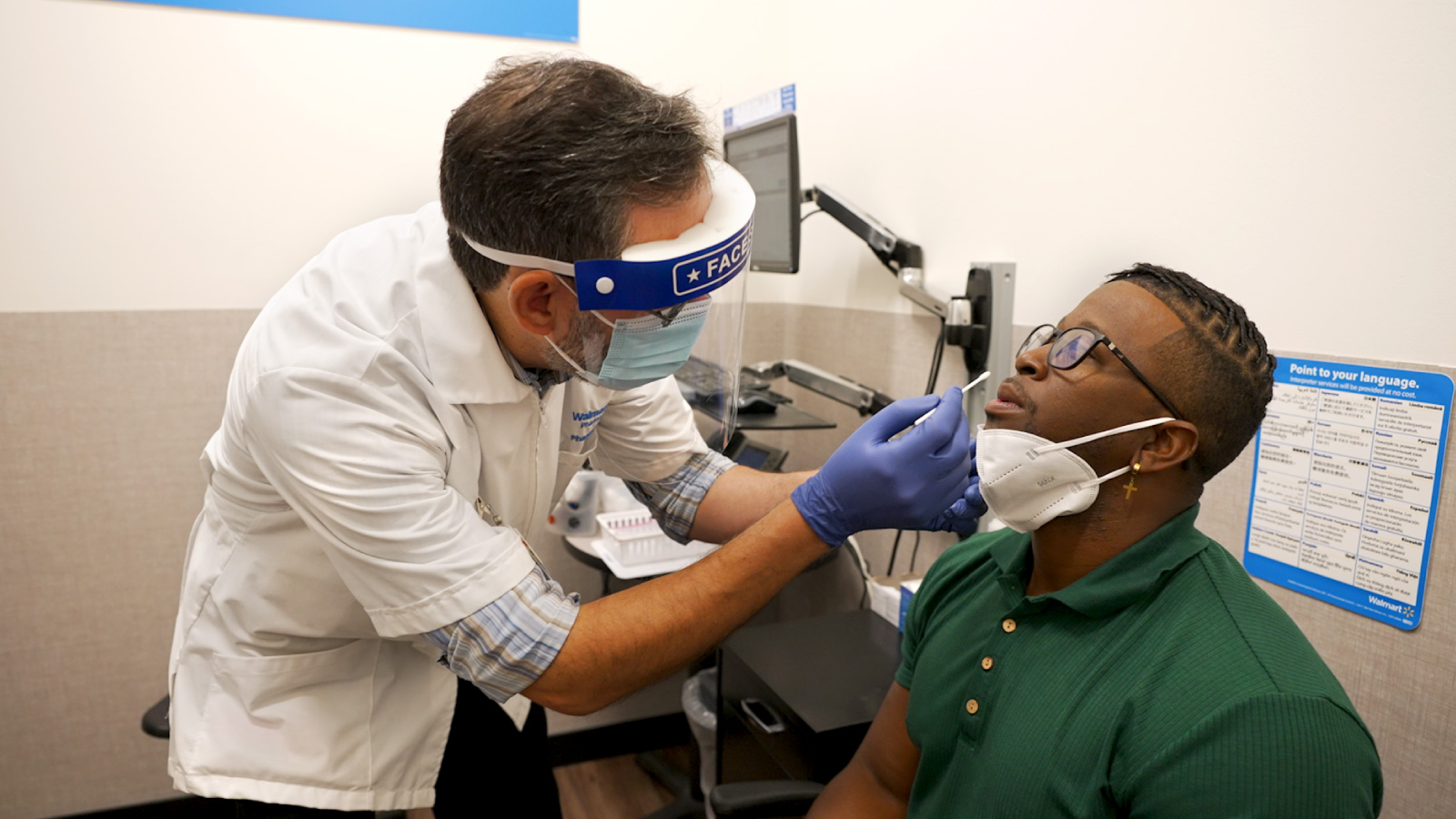 Pharmacist Taking Nasal Swab Test From Patient