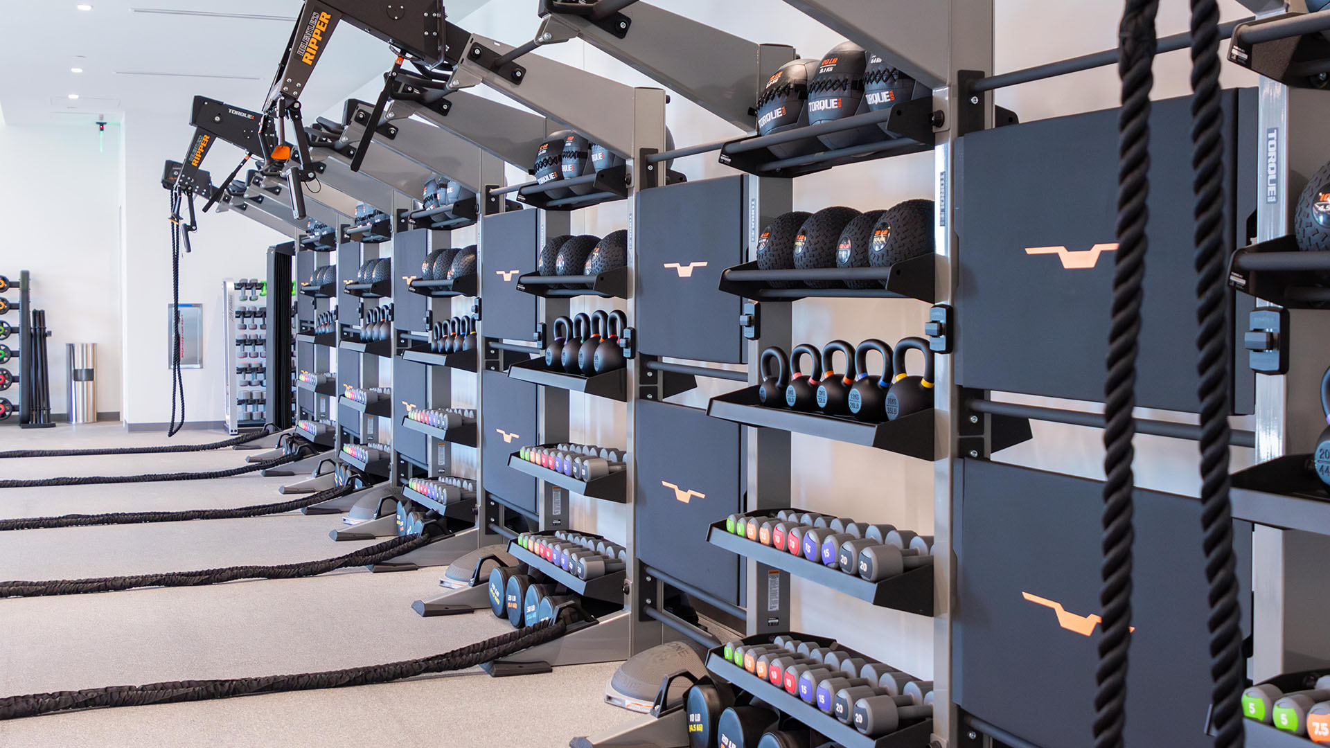 Free weights and resistance training amenities at Walton Family Whole Health & Fitness