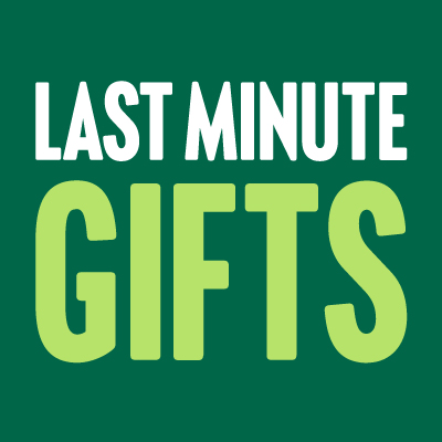 A green square with the words "Last Minute Gifts"