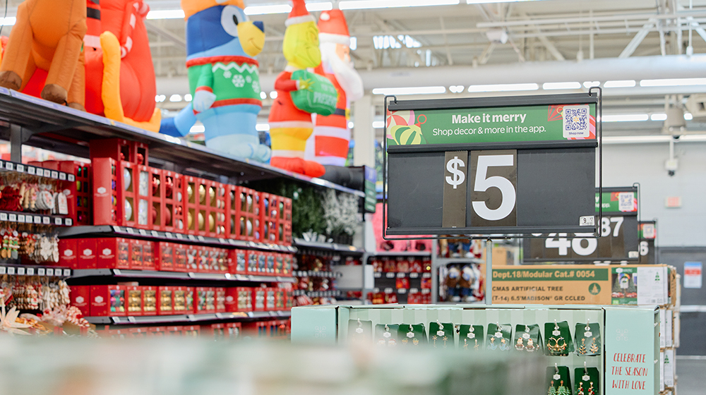 Holiday decor aisle with sign