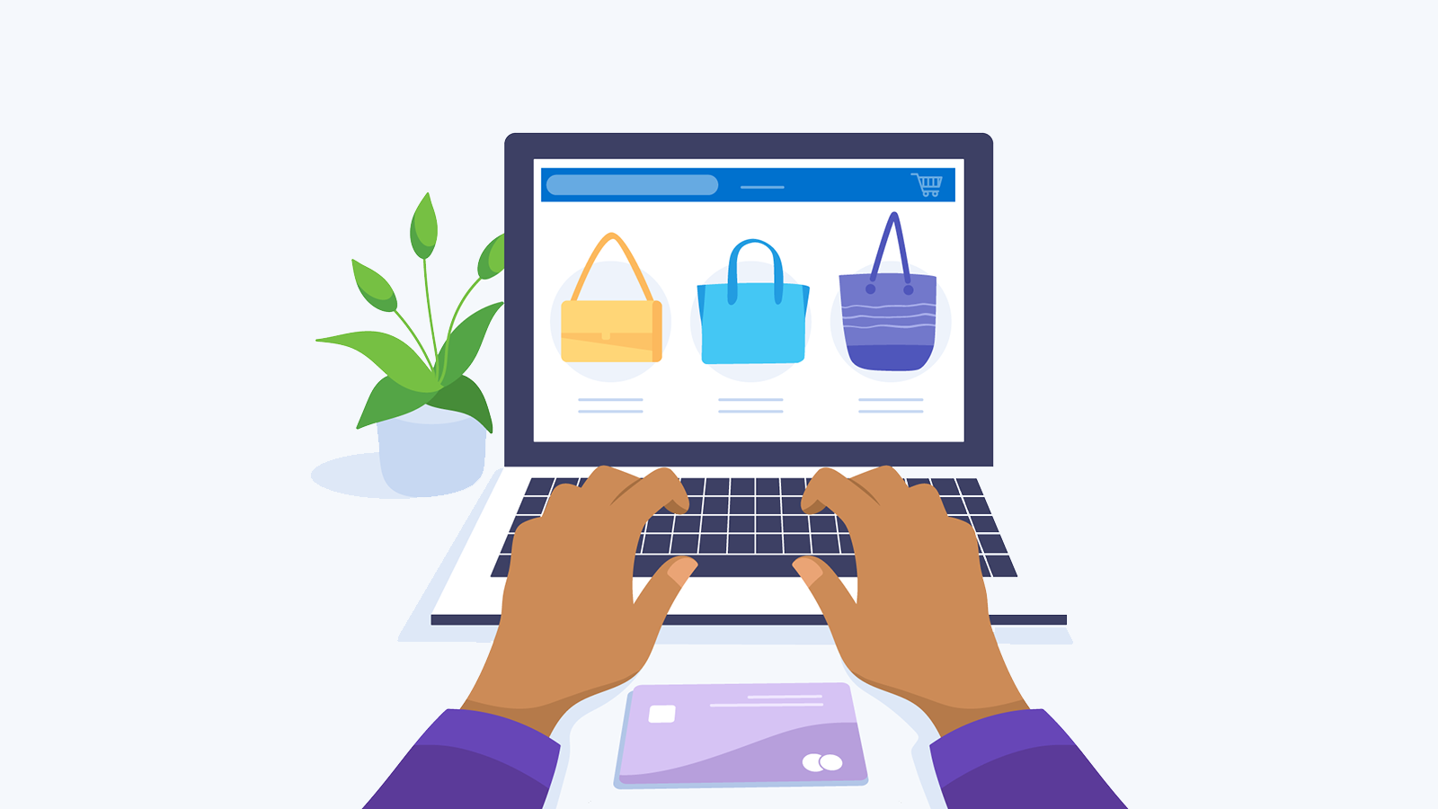 Illustration of a person online shopping on a laptop